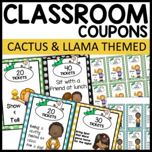 Cactus and Llama Themed Classroom Reward Coupons