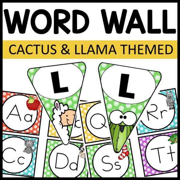 Word Wall Cactus and Llama Themed Classroom Decor