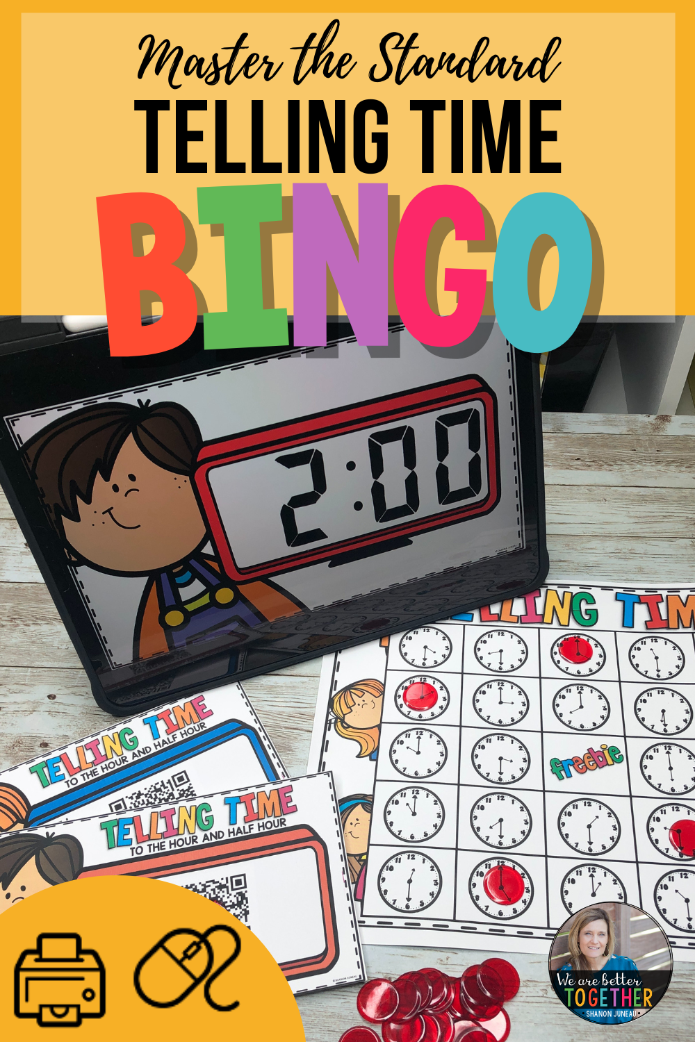 Bingo card Telling Time Math Game Review