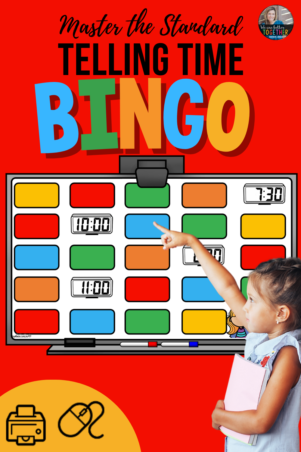 Bingo card Telling Time Math Game Review