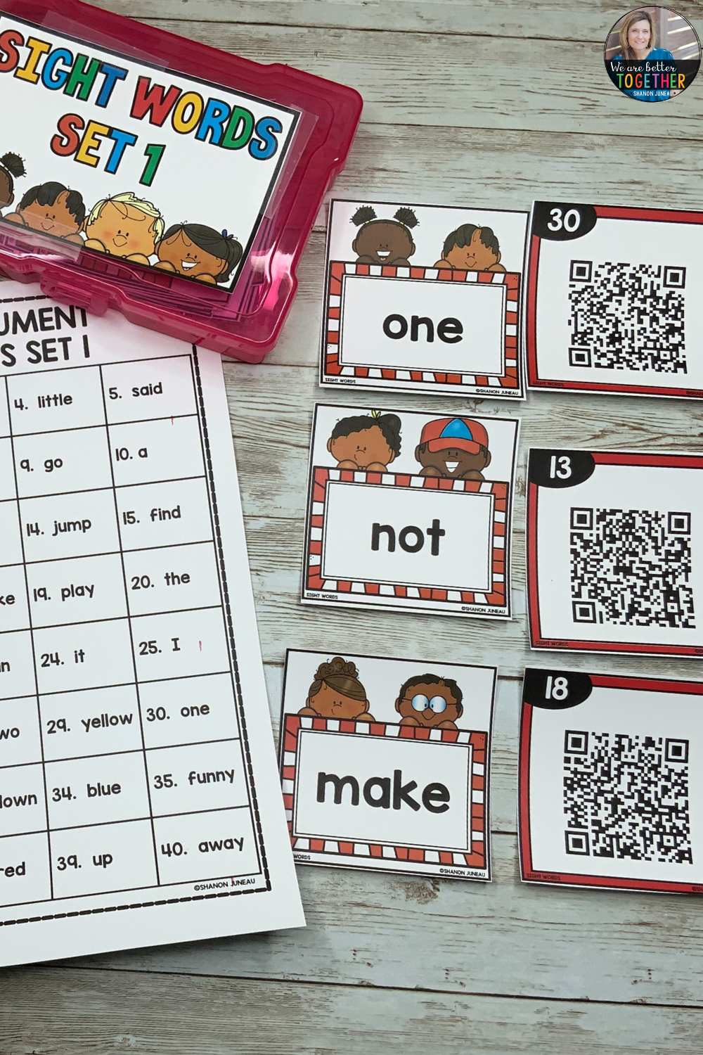 Image of sight words with QR codes