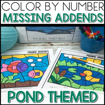 missing Addends Color by Number Worksheets Pond Themed activities