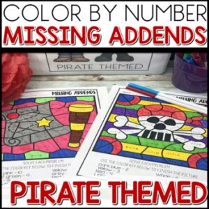 Color by Number Missing Addends Pirate Themed Math Worksheets activities