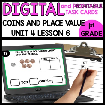 Counting Coins as tens and ones Digital and Printable Task Cards