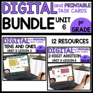 1st Grade Math Task Cards Digital and Printable Bundle Module 6