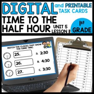 Time to the Half Hour Task Cards Digital and Printable