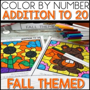 Addition to 20 Color by Number Worksheets Fall Themed