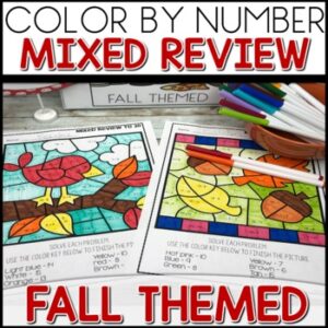 Addition and Subtraction Color by Number Worksheets Fall Themed
