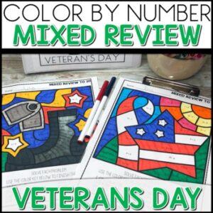 Color by Number Addition and Subtraction Worksheets Veteran Themed activities