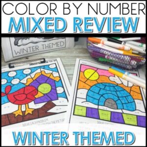 Addition and Subtraction Color by Number Worksheets Winter Themed activities