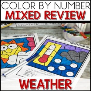 Addition and Subtraction Color by Number Worksheets Weather Themed activities