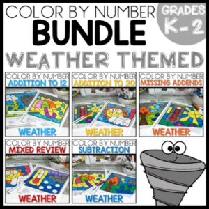 elementary Color by Number Worksheets Weather-Themed Bundle activities