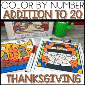 Color by Number Addition to 20 Worksheets Thanksgiving activities