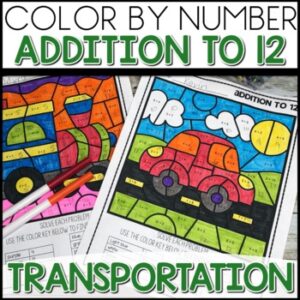 Addition to 12 Worksheets Color By Number Transportation activities