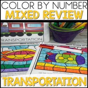 Addition and Subtraction Worksheets Color By Number Transportation activities