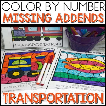 Missing Addends Worksheets Color By Number Transportation activities