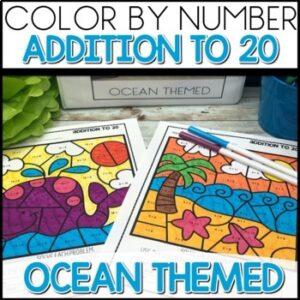 Color by Code Addition to 20 Math Worksheets Ocean Themed activities