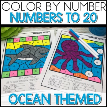 Ocean Number Recognition Color by Code Worksheets
