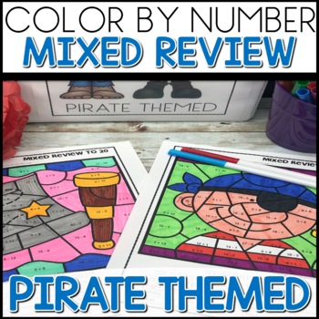 Color by Number Addition and Subtraction Pirate Themed Math Worksheets activities