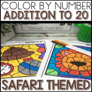 Addition to 20 Color by Number Worksheets Safari Themed activities