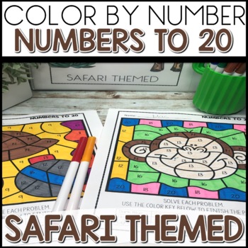 Safari Themed Number Recognition Color by Code Worksheets