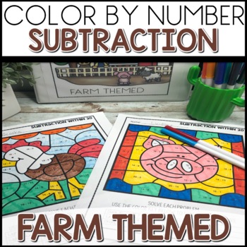 Subtraction Color by Number Worksheets Farm Themed Activities