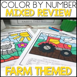 Addition and Subtraction Color by Number Worksheets Farm Themed 