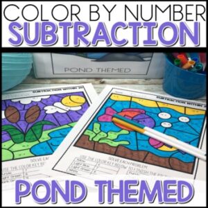 Subtraction Color by Number Worksheets Pond Themed activities