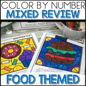 Addition and Subtraction Color by Number Worksheets Food Themed Activities