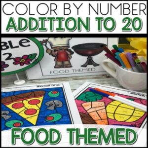 Addition to 20 Color by Number Worksheets Food Themed Activities