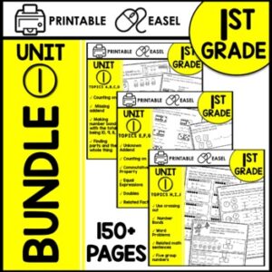 First Grade Math Review Worksheets Unit 1 BUNDLE