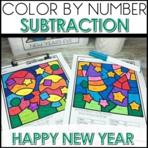 olor by Number Subtraction Worksheets New Year's Themed activities