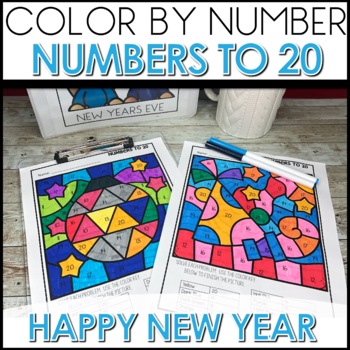 New Year Number Recognition Color by Code Worksheets