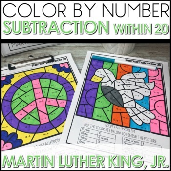 Color by Number Subtraction Worksheets MLK Themed activities