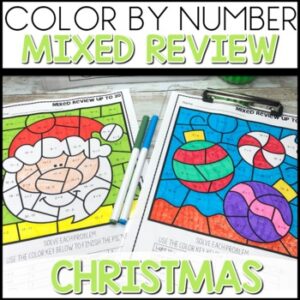 Color by Number Addition and Subtraction Christmas worksheets