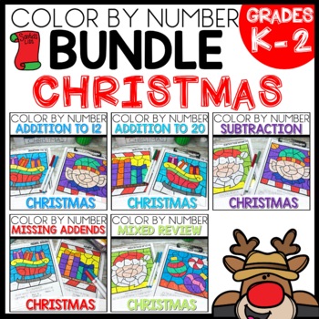 Color by Number Christmas worksheets Bundle