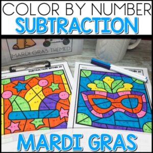 Subtraction Color by Number Worksheets Mardi Gras Themed activities