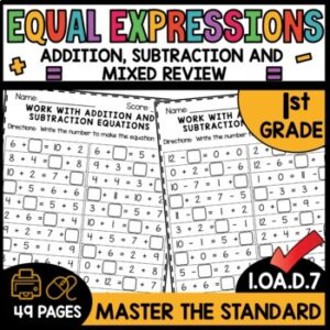 Equal Expressions 1st Grade Math Worksheets 1.OA.D.7