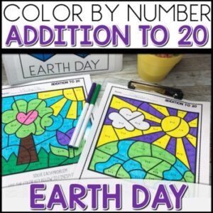 Color by Number Addition to 20 Earth Day Worksheets