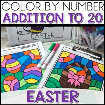 Addition Color by Number Worksheets Easter Themed
