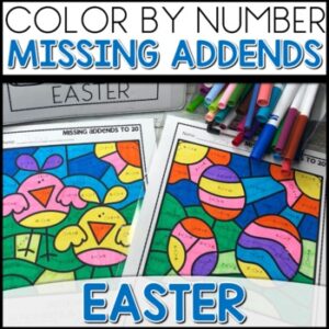 Missing Addends Color by Number Worksheets Easter Themed