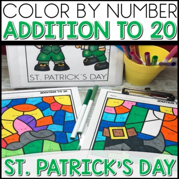 Color by Number Addition Worksheets St. Patrick's Day activities