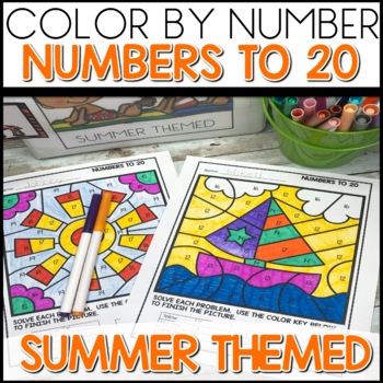 Summer Themed Number Recognition Color by Code Worksheets