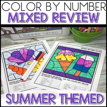 Addition and Subtraction Color by number Worksheets Summer Themed activities