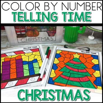 Christmas Color by Number Math Telling Time Worksheets
