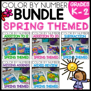 Color by Number Spring Worksheets BUNDLE activities