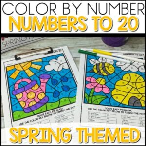 Spring Number Recognition Color by Code Worksheets