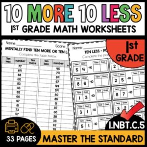 10 More 10 Less Worksheets 1.NBT.C.5