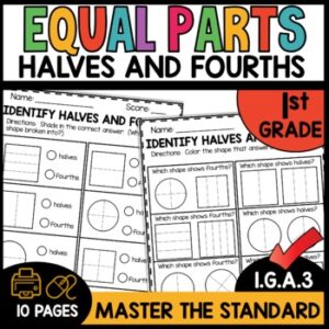 Geometry Halves and Fourths Worksheets 1.G.A.3