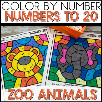 Zoo Themed Number Recognition Color by Number Worksheets